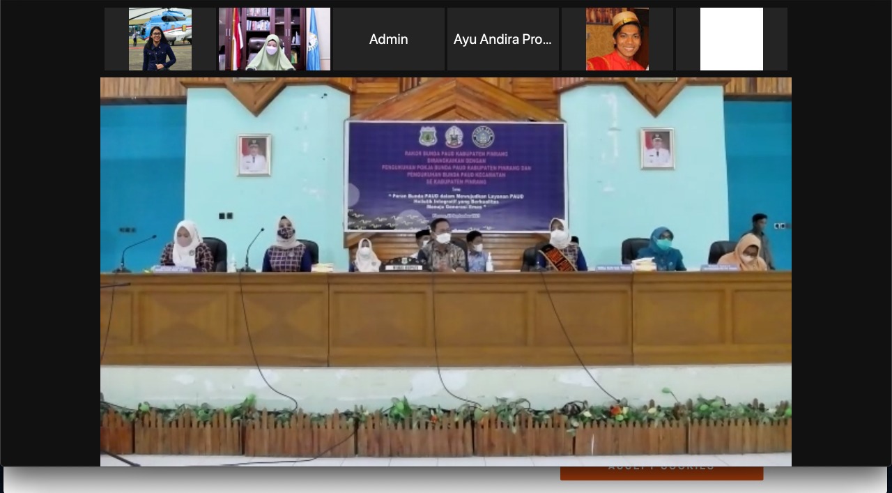 tangkapan layar pertemuan virtual Rakor Bunda PAUD Kabupaten Pinrang.